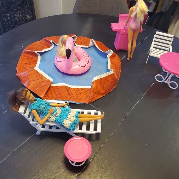 Barbie Pool Party Set Table BBQ Lounger Chairs Floatie *No Dolls - Picture 1 of 5